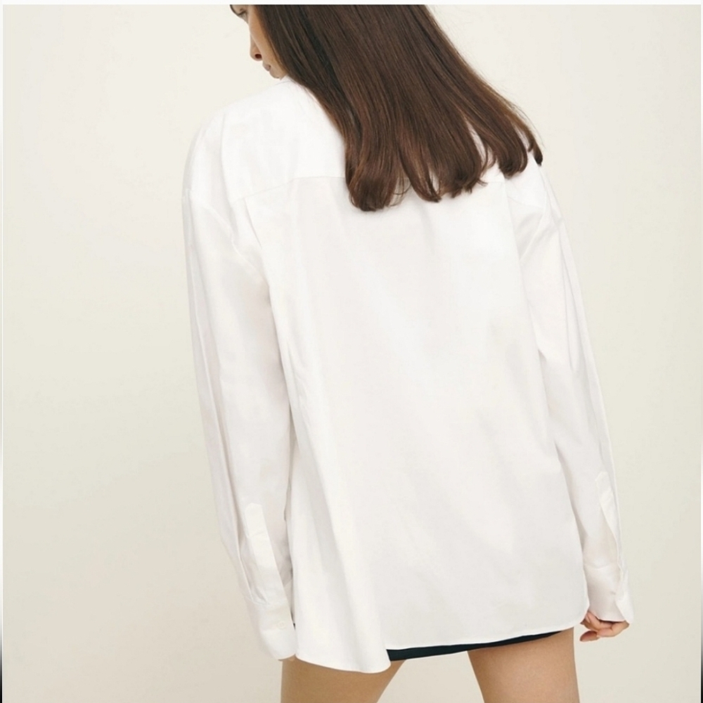 Reformation Laura Harrier Collins Shirt Bright White 6 NWT - Picture 4 of 9